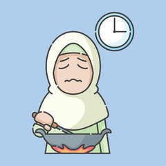 Ramadan activity girl vector arts. Islamic activities in daily life. Cartoon character for kids