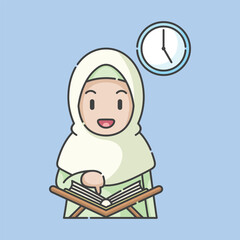 Ramadan activity girl vector arts. Islamic activities in daily life. Cartoon character for kids