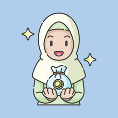 Ramadan activity girl vector arts. Islamic activities in daily life. Cartoon character for kids