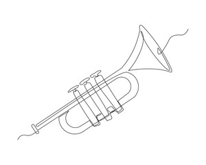 Continuous single line sketch drawing of trumpet saxophone music instrument classic royal jazz orchestra vector illustration