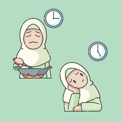 Ramadan activity girl vector arts. Islamic activities in daily life. Cartoon character for kids