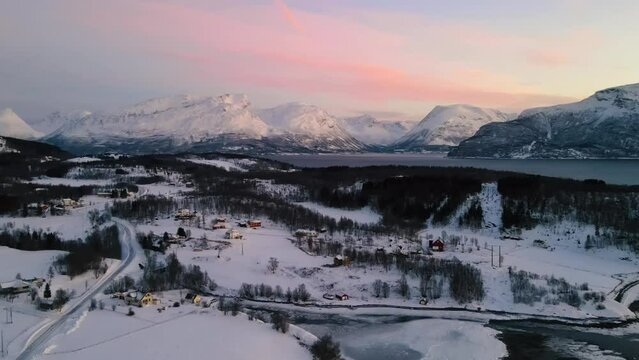 Aerial View Of Beautiful Landscape Of Lyngen Alps, Norway
