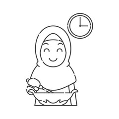 Ramadan activity girl vector arts. Islamic activities in daily life. Cartoon character for kids