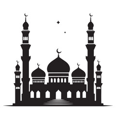 Sacred Silhouette: Vector Mosque - A Reverent Icon of Faith, Peace, and Spiritual Serenity in Elegant Shadows. Vector Mosque Silhouette
