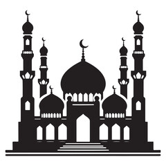 Sacred Silhouette: Vector Mosque - A Reverent Icon of Faith, Peace, and Spiritual Serenity in Elegant Shadows. Vector Mosque Silhouette