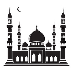 Sacred Silhouette: Vector Mosque - A Reverent Icon of Faith, Peace, and Spiritual Serenity in Elegant Shadows. Vector Mosque Silhouette