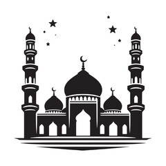 Sacred Silhouette: Vector Mosque - A Reverent Icon of Faith, Peace, and Spiritual Serenity in Elegant Shadows. Vector Mosque Silhouette