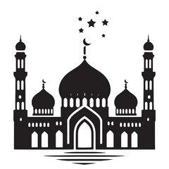 Sacred Silhouette: Vector Mosque - A Reverent Icon of Faith, Peace, and Spiritual Serenity in Elegant Shadows. Vector Mosque Silhouette