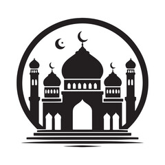 Sacred Silhouette: Vector Mosque - A Reverent Icon of Faith, Peace, and Spiritual Serenity in Elegant Shadows. Vector Mosque Silhouette