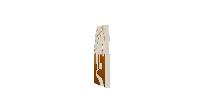 Loopable brown color 3d houses icon rotating animation white background