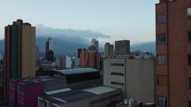 Various iconic buildings in Medellin, Colombia, view of the Coltejer building