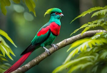 Resplendent Quetzal Pharomachrus Mocinno From Guatemala With Blurred Green Forest Foreground And Background Magnificent Sacred Green And Red Bird Detail Portrait Resplendent Quetzal Green Trogon