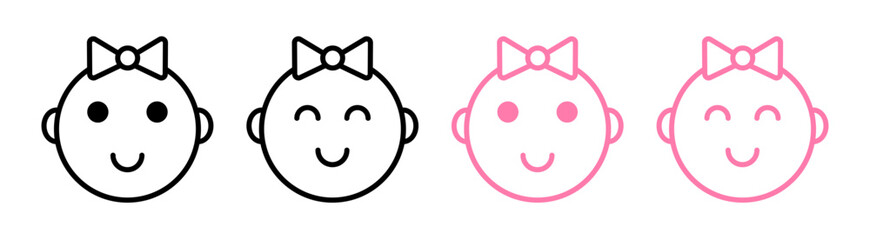 Baby girl face icon in filled and outlined style on white background