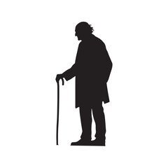 Timeless Wisdom: Vector Silhouette of an Elderly Person - Capturing the Grace, Experience, and Resilience of Age in Timeless Form. Old man silhouette.