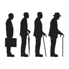 Timeless Wisdom: Vector Silhouette of an Elderly Person - Capturing the Grace, Experience, and Resilience of Age in Timeless Form. Old man silhouette.