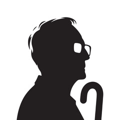 Timeless Wisdom: Vector Silhouette of an Elderly Person - Capturing the Grace, Experience, and Resilience of Age in Timeless Form. Old man silhouette.