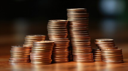 A close-up shot of a stack of coins arranged neatly in ascending order, symbolizing financial stability and wealth accumulation