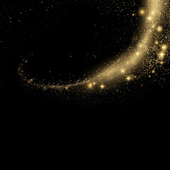 Fototapeta na wymiar Gold glitter abstract waves on a black background, the set waves gold glitters.