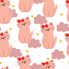 seamless pattern cartoon cat with sky element. cute animal wallpaper for textile, gift wrap paper