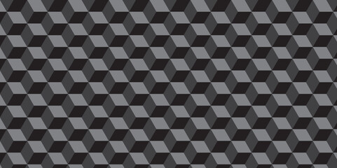 Seamless abstract black and gray stripe rectangles hexagon type cube geometric pattern. modern square diamond mosaic pattern. retro ornament grid tiles and wallpaper used for background.