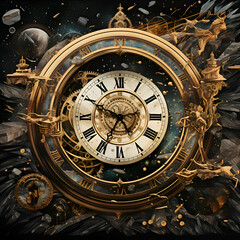 Vintage background with antique clock and stars.  3d  rendering.