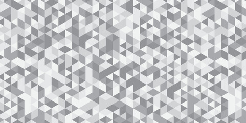 Abstract geometric white and gray background seamless mosaic and low polygon triangle texture wallpaper. Triangle shape retro wall grid pattern geometric ornament tile vector square element.	

