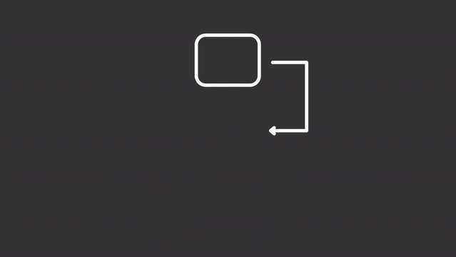 Animated flowchart white icon. Work process line animation. Step by step organization. Project management tool. Isolated illustration on dark background. Transition alpha video. Motion graphic