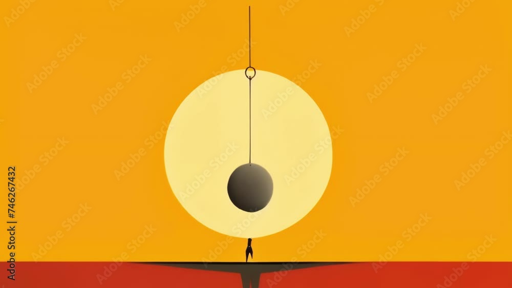 Poster an image of a person holding a pendulum with the pendulum swinging from left to right ilrating the e