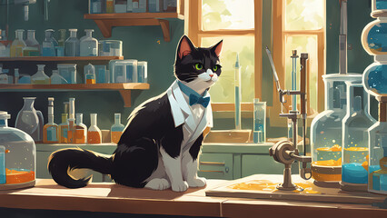 cat scientist in smart farm