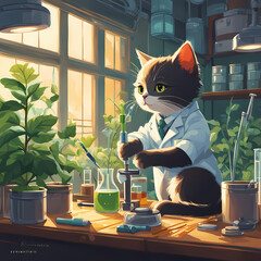 cat scientist in smart farm