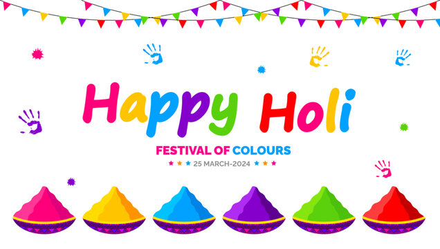march is Happy Holi indian festival background with gulal powder color. Happy Holi background design. illustration.