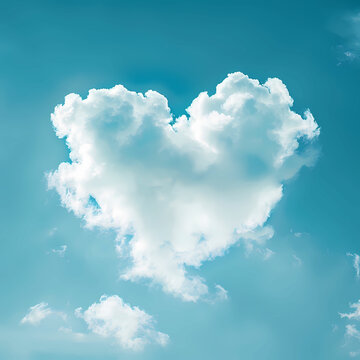 Heart shaped cloud on blue sky background. Love and romance concept.