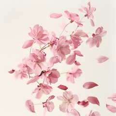 Cherry blossom petals on white background, retro toned