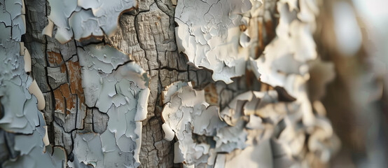 Close-up of old tree bark with peeling. - obrazy, fototapety, plakaty