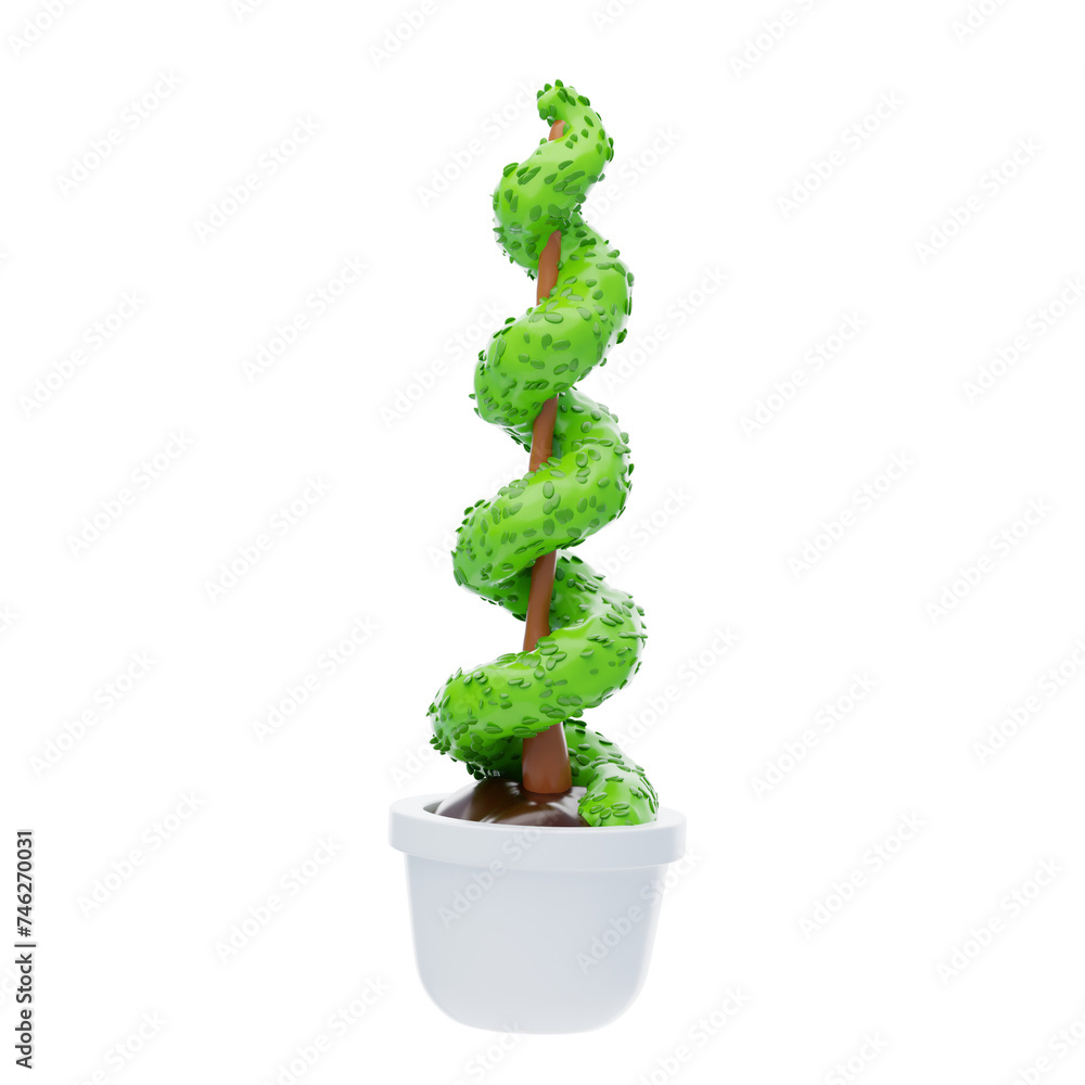 Poster 3d twisted spiral evergreen natural elegance. 3d illustration, 3d element, 3d rendering. 3d visualiz