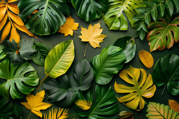 Collection of Tropical Leaves on Background