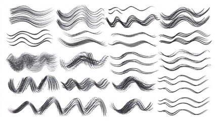 A collection of hand-drawn pencil marks and doodles, including smudges, slashes, and curlicues, in a sketchy and scratchy style with wavy and jagged edges.