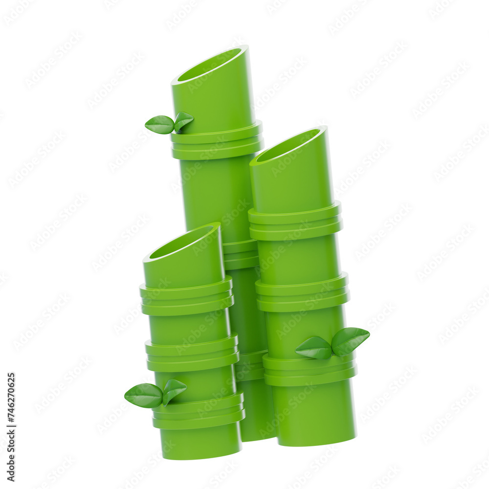 Aufkleber 3d bamboo model symbol of strength and flexibility. 3d illustration, 3d element, 3d rendering. 3d vi