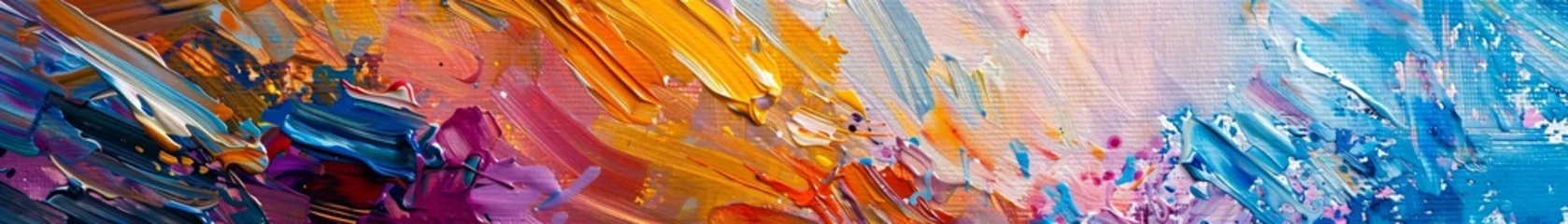 Poster A painters palette with vibrant oil paints brush in motion close up © Wonderful Studio