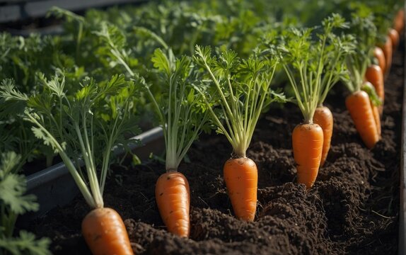  Close-Up of Fresh Carrots in Garden  Ripe and Unprocessed, Lying on a Farmer's Field Ready for Market supply Ai Generative 