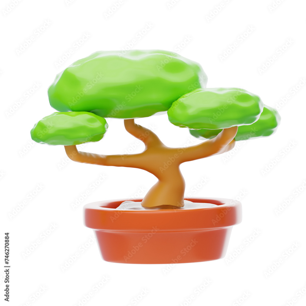 Aufkleber 3d bonsai model miniature masterpiece of botanical artistry. 3d illustration, 3d element, 3d renderi