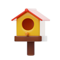 3D Birdhouse Model Charming Haven For Feathered Friends. 3d illustration, 3d element, 3d rendering. 3d visualization isolated on a transparent background