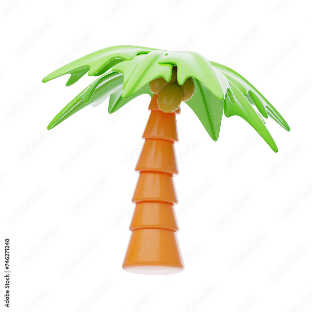 Aufkleber 3d coconut tree model iconic symbol of tropical paradise. 3d illustration, 3d element, 3d rendering.