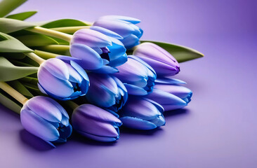 Obraz premium Blue spring flowers on an purple background. Generative AI