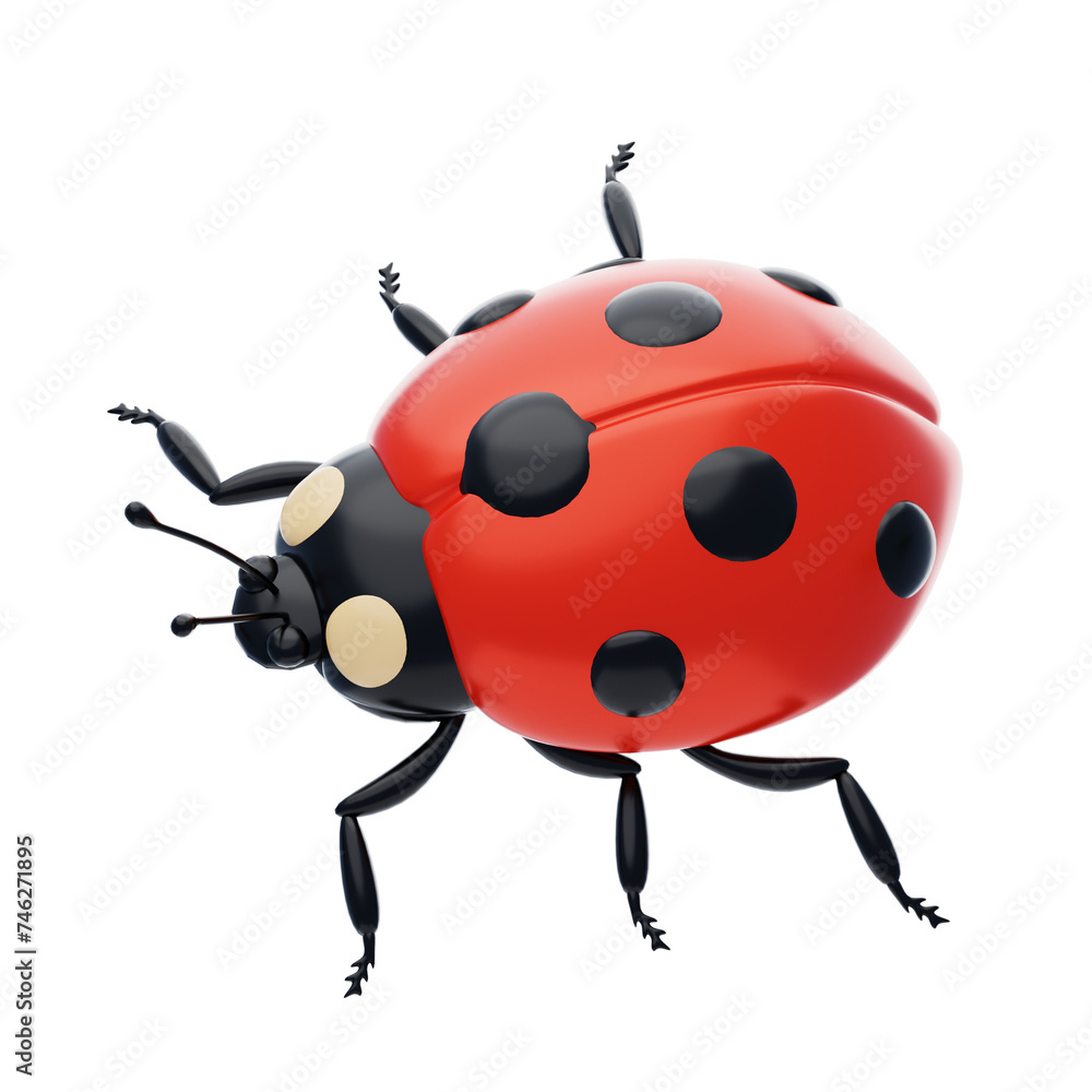 Aufkleber 3d ladybug model delightful harbinger of luck and joy. 3d illustration, 3d element, 3d rendering. 3d