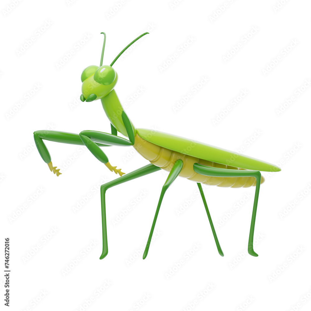 Aufkleber 3d mantis model graceful predator of the insect world. 3d illustration, 3d element, 3d rendering. 3d