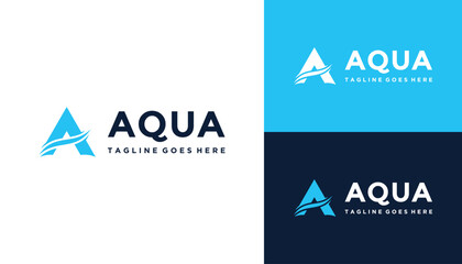 Initial Letter A Mountain Peak with Fresh Aqua Water Flowing for Business Brand Inspiration Logo Design