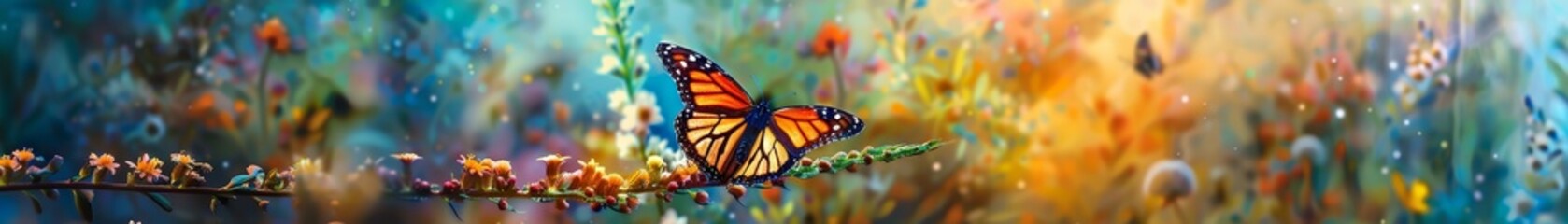 Close up of a butterfly on a wildflower vibrant colors and details - obrazy, fototapety, plakaty