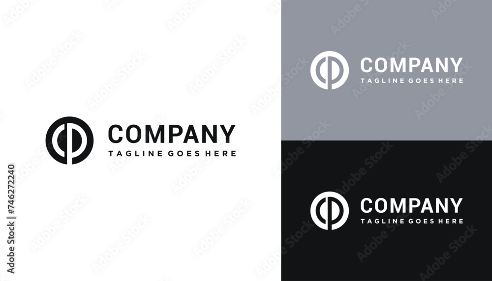 Poster circular initial letter cp p c pc with simple optical circle line art logo design