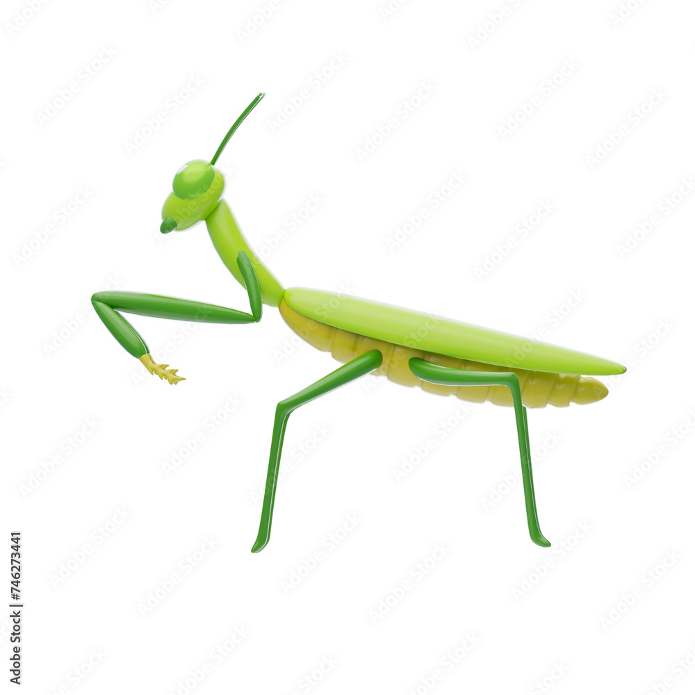 Aufkleber 3d mantis model graceful predator of the insect world. 3d illustration, 3d element, 3d rendering. 3d